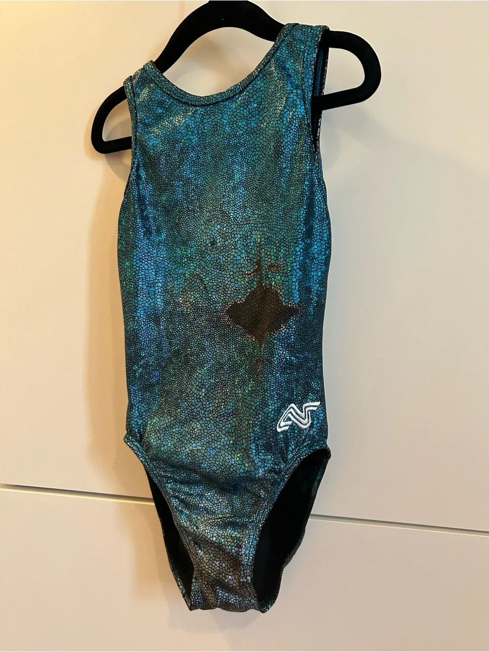 Alpha Factor Kids Blue-Green Metallic Gymnastics Leotard -Size CLA Child’s Large